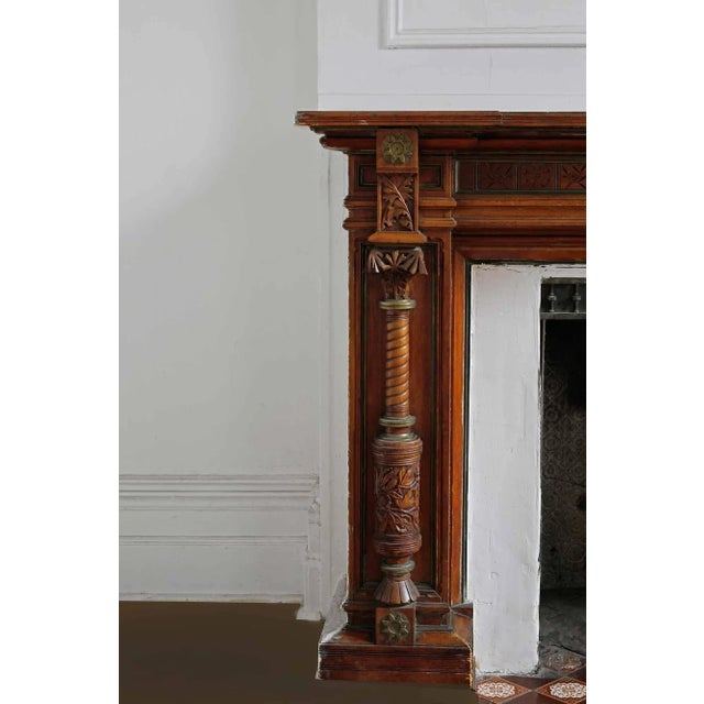 Wood Antique Hand Carved Walnut Mantel For Sale - Image 7 of 9