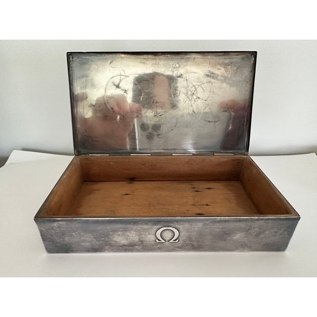 Wood 1950s Omega Sterling Silver Jezler Textured Box For Sale - Image 7 of 11