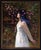 The painting features a young woman standing amidst a lush, wooded backdrop, her ethereal presence highlighted by a...