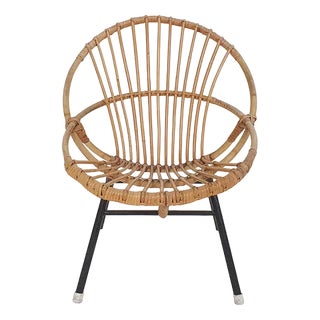 Rattan & Metal Lounge Chair from Rohe Noordwolde, the Netherlands, 1950s For Sale