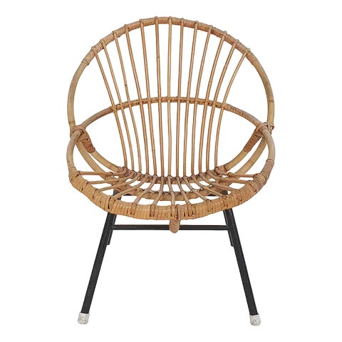 Rattan & Metal Lounge Chair from Rohe Noordwolde, the Netherlands, 1950s For Sale
