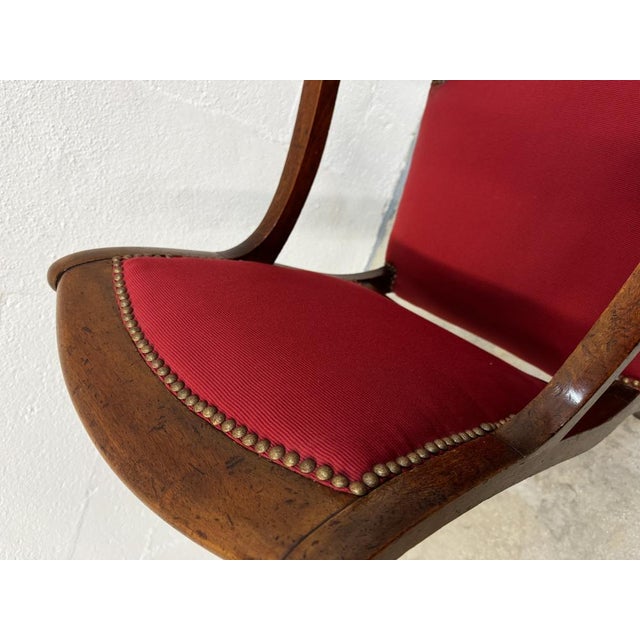 Louis-Philippe Style Office Chair in Walnut and Red Fabric, 1890s For Sale - Image 3 of 12