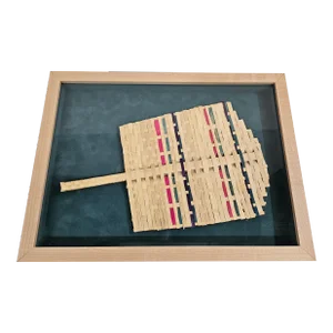 Woven Rattan Basket Weave Hand Fan in Shadow Box