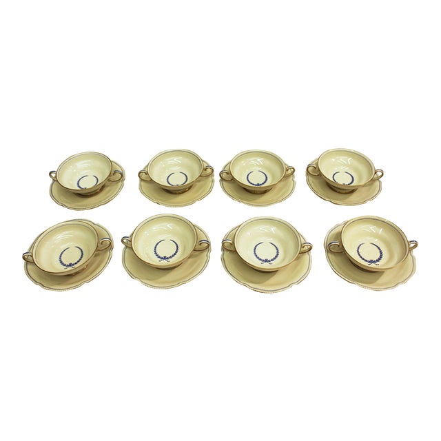 1930s Rosenthal German Cream Soup Bowls and Saucers- Set of 8 For Sale