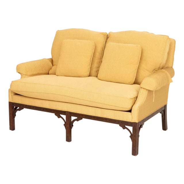 Southwood Chinese Chippendale Style Upholstered Mahogany Sofa For Sale