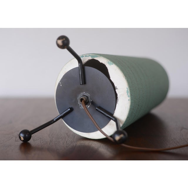 Mid Century Modern Green Ceramic Cylinder Table Lamp With Metal Tripod Base For Sale - Image 10 of 10