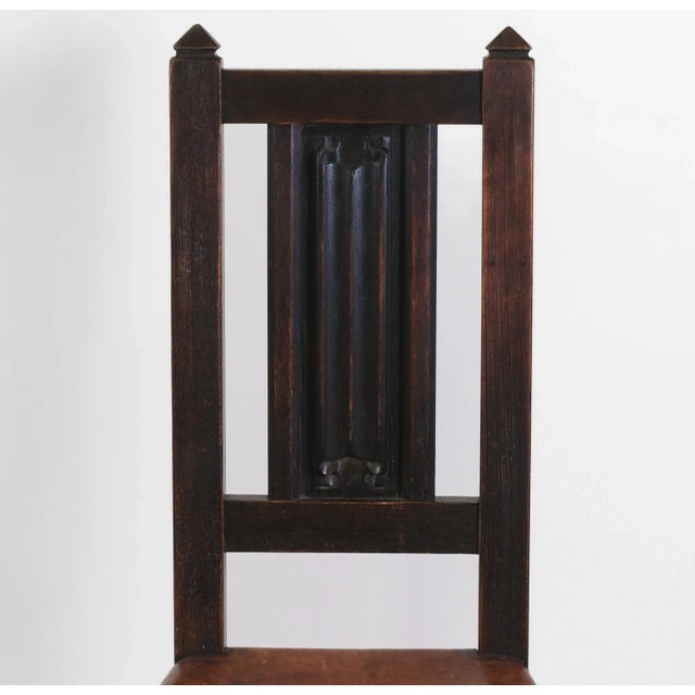 Arts & Crafts Oak and Leather Arrow Head Side Chair, 1890s For Sale - Image 6 of 12