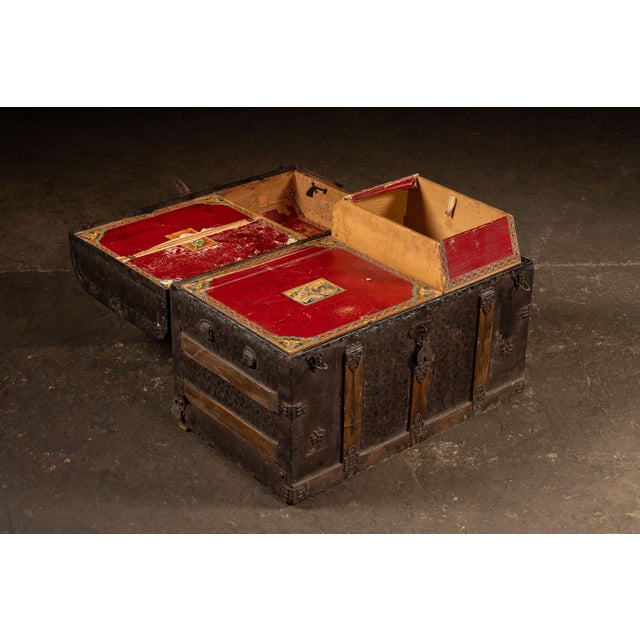 Late 19th Century 19th Century Immigrant Steamer Trunk With Decorated Interior Partitions For Sale - Image 5 of 11