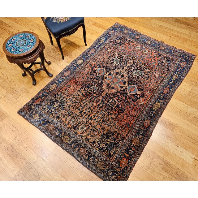 Early 20th Century Persian Bidjar Rug, Hand-Knotted Wool, Medallion Geometric Pattern, Red & Blue, 5x7 For Sale - Image 14 of 18