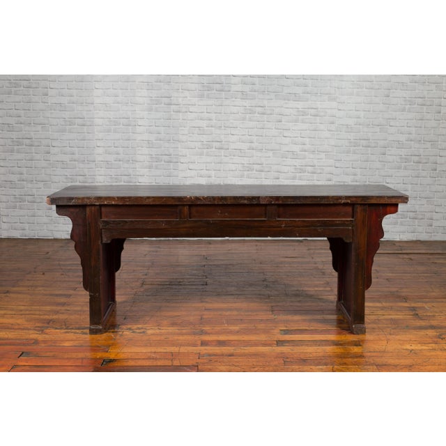 Auburn Mid 19th Century Chinese Qing Dynasty Elm Low Console Table with Three Drawers For Sale - Image 8 of 13