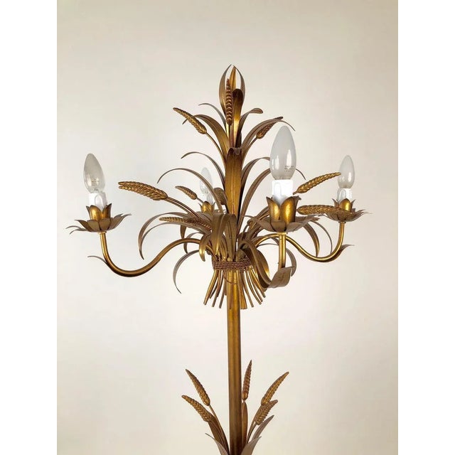 Italian Gilt Metal Candelabra Floor Lamp with Sheaf of Wheat Motif, 1963 For Sale - Image 4 of 18