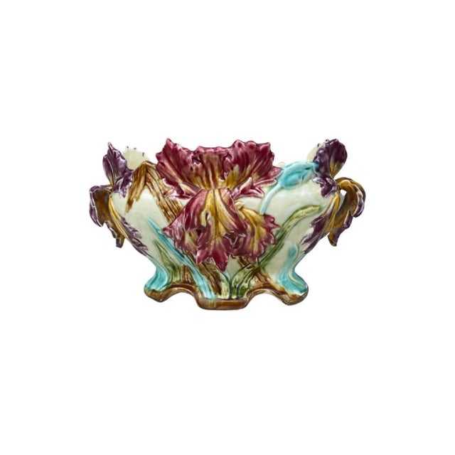 1900s Majolica Onnaing Signed Iris Pitcher For Sale - Image 9 of 12