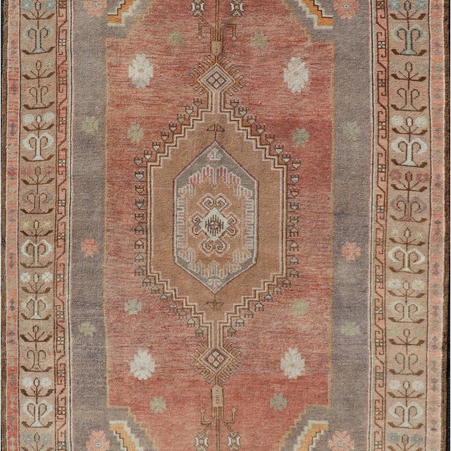 Tribal Vintage Turkish Oushak Rug With Terracotta Field and Geometric Medallion For Sale - Image 3 of 11