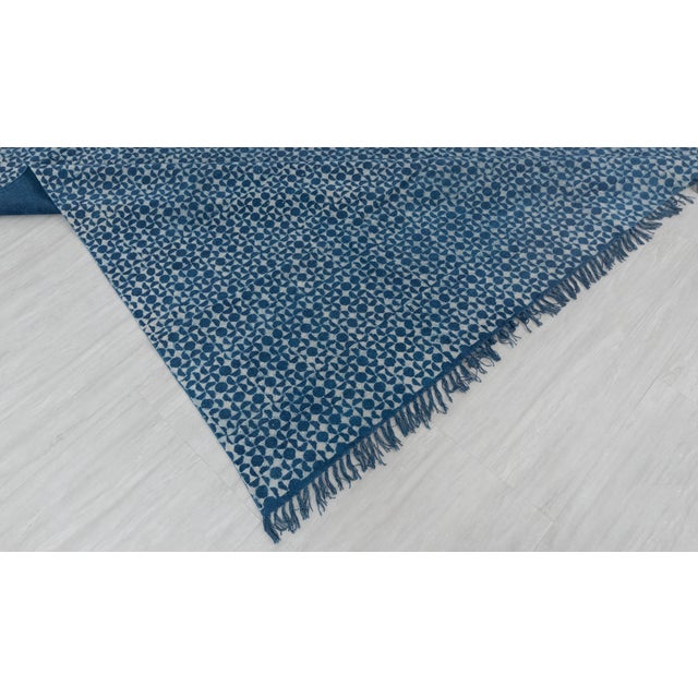Blue Indigo Hand Woven Bohemian Cotton Flatweave Kilim Rug, Boho Blue Rug 4X6Ft. For Sale - Image 6 of 11