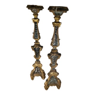 Italian Candlesticks With Engraved Mirrors - a Pair For Sale