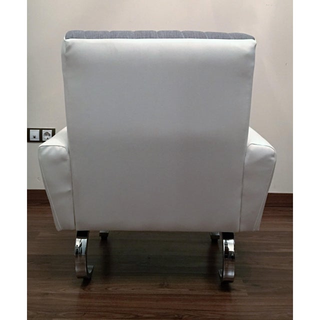 Mid-Century Exclusive Italian Armchairs With Curved Metal Base - a Pair For Sale - Image 6 of 9