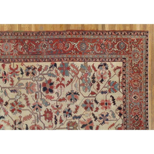 Antique Persian Serapi Carpet, Handmade Wool Oriental Rug, Ivory and Light Blue For Sale - Image 10 of 18