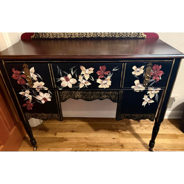 Early 20th Century Chinoiserie Vanity Ser With Mirror and Chair For Sale - Image 9 of 12