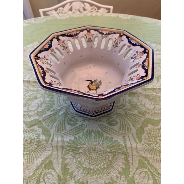 French Country French Rouen Style Faience Compote Pedestal Bowl For Sale - Image 3 of 12