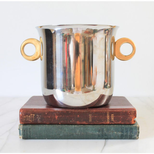 Late 20th Century Vintage Modernist Italian Stainless Steel & Brass Ice / Wine Bucket For Sale - Image 5 of 10