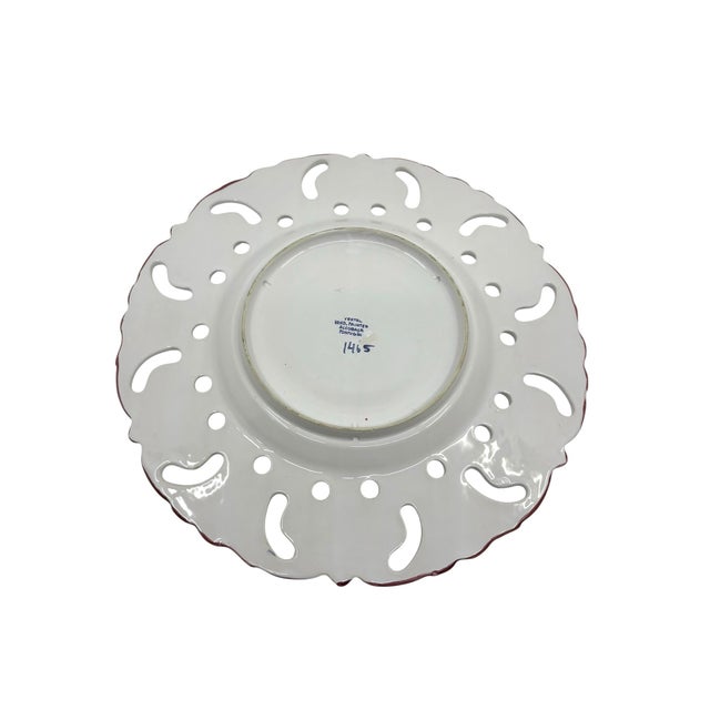 Pink Vintage Pink and White Hand Painted Reticulated Platter - Made in Portugal For Sale - Image 8 of 10