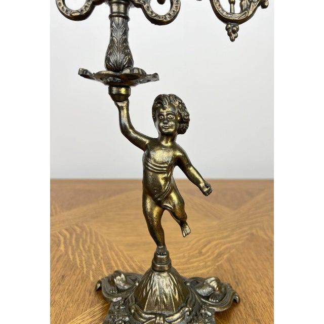 Vintage French Cherub Ornate Candleholder For Sale - Image 5 of 13