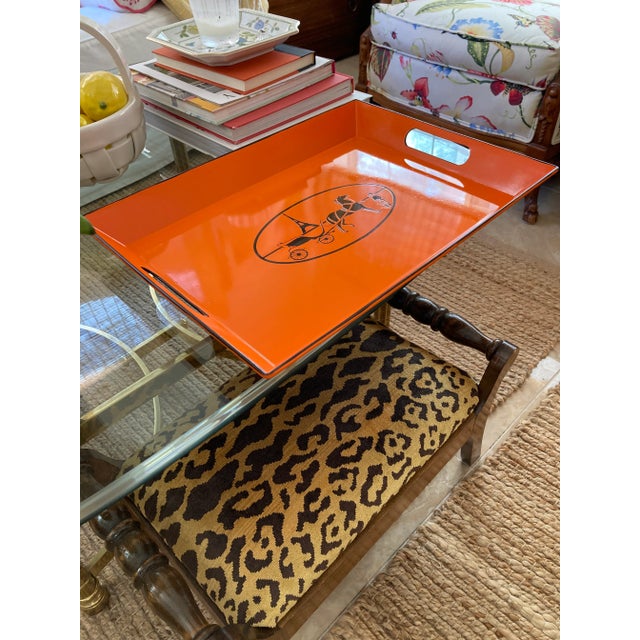Orange Lacquered Hermes Inspired Bar Tray For Sale - Image 11 of 17