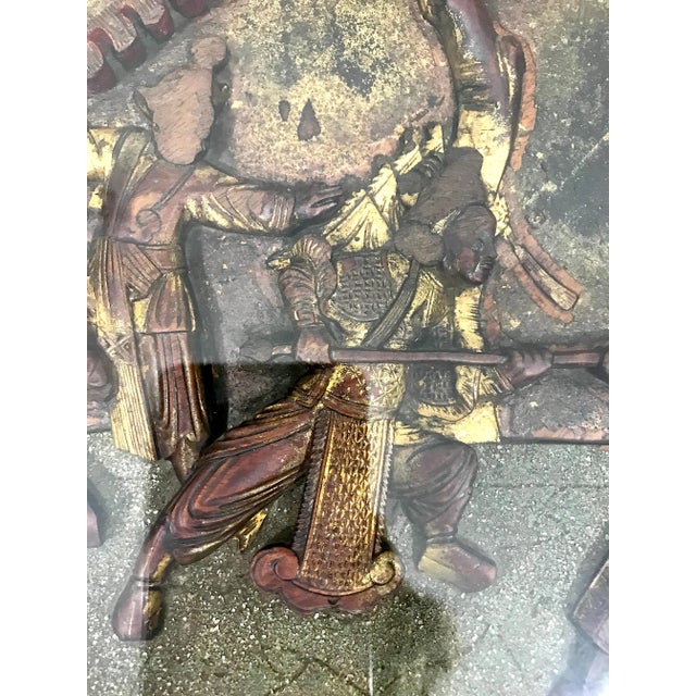 Wood Late 19th Century Antique Chinese Carved Gilt Wood Warriors Wall Panel or Fragment, Framed For Sale - Image 7 of 8