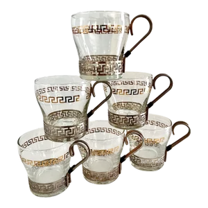 Glasses in Copper Holder with Greek Key Details - Set of 6
