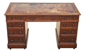 Antique Victorian Mahogany Twin Pedestal Writing Desk, 1860s