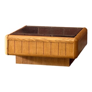 Vintage 1970s California Modern Oak & Smoked Glass Square Coffee Table For Sale