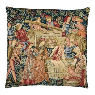Winemakers Tapestry Cushion With Feather Filler - 46x46cm (18"x18") For Sale