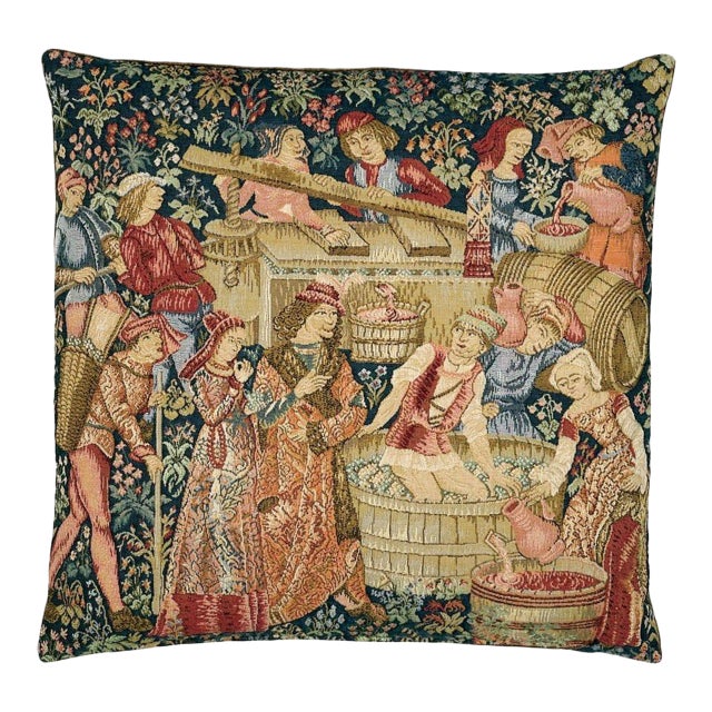 Winemakers Tapestry Cushion With Feather Filler - 46x46cm (18"x18") For Sale