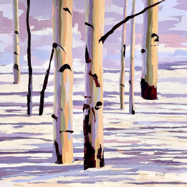 Yin Yang by Hadley Rampton | Oil on Canvas Abstract depiction of trees in a snowy landscape. For Sale