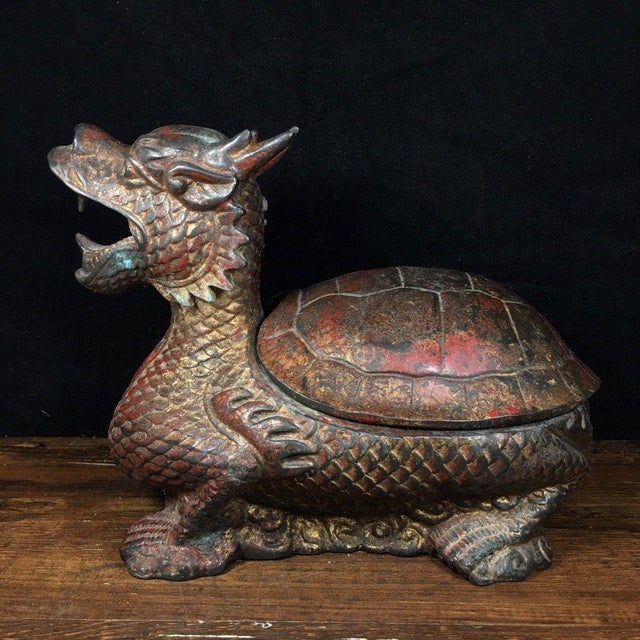 Vintage Bronze Dragon Turtle Incense Burner & Censer – Longevity Symbol For Sale - Image 4 of 9