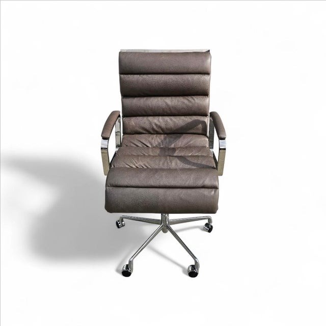 Mid-Century Modern Restoration Hardware Oviedo Leather Desk Office Chair For Sale - Image 3 of 18