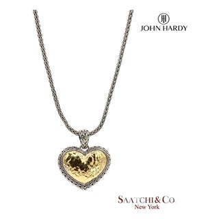 John Hardy 22k Yellow Gold and Sterling Silver Heart Pendant Necklace For Sale