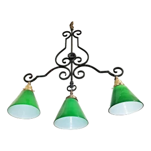 1900s Wrought Iron French Billiard Island Lamp