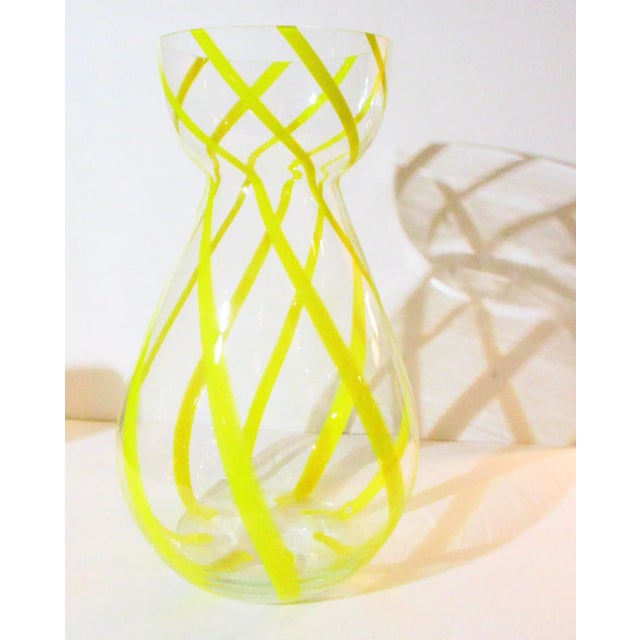 1970s 1970s Vintage Large Yellow Stripe Vase For Sale - Image 5 of 6