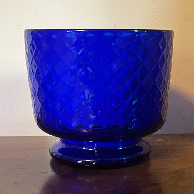 Antique 19th Century American Stiegel Flint Glass Cobalt Bowl With Quilted Diamond Honeycomb Molded Design For Sale - Image 9 of 12