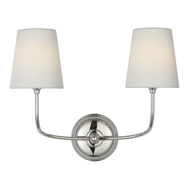 Vendome 16" Cordless Double Sconce in Polished Nickel with Linen Shades Designer: Thomas O'Brien Finish: Polished Nickel...