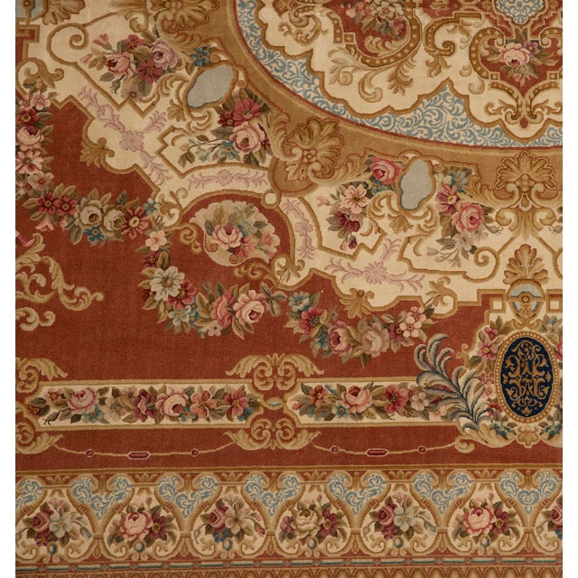 13x19 Oversized Rust & Terracotta French Savonnerie Floral Rug For Sale In Los Angeles - Image 6 of 7