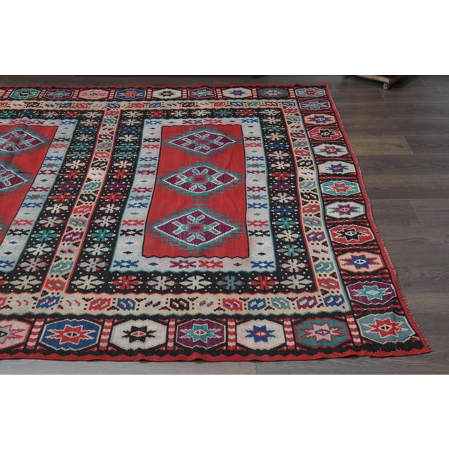 Red 1970s Vintage Turkish Hand-Knotted Wool Cotton Red Area Rug For Sale - Image 8 of 12