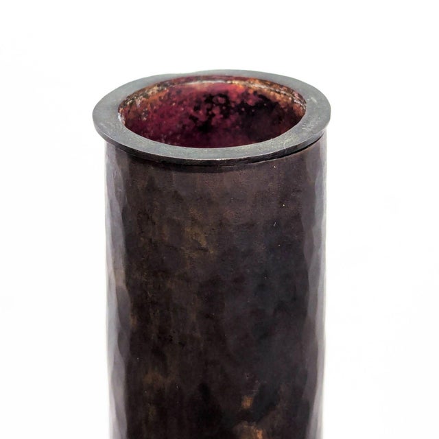 Contemporary Hand Hammered Long Neck Metal Floor Vase For Sale - Image 3 of 4