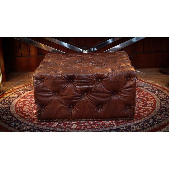 Sqaure Lord Digsby Ottoman in Tan Leather from Timothy Oulton, 2010s For Sale - Image 4 of 15
