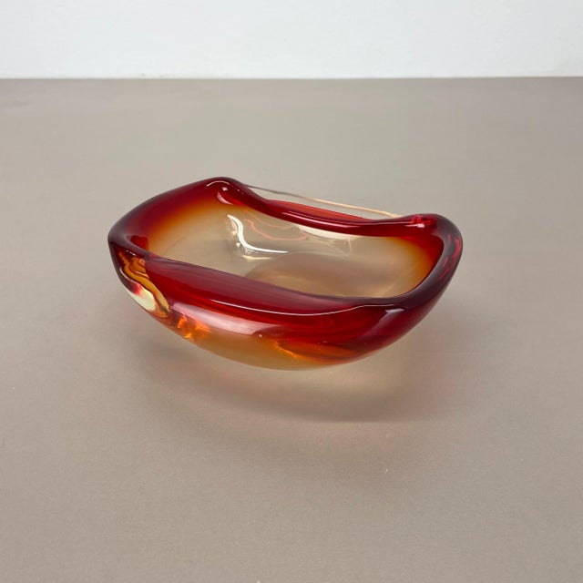 Italian Murano Glass Red-Yellow Bowl, 1970s For Sale - Image 3 of 18