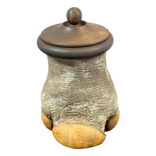 Faux Elephant Foot Humidor with Carved Hardwood Lid, Late 20th Century For Sale