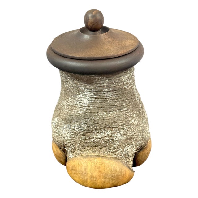 Faux Elephant Foot Humidor with Carved Hardwood Lid, Late 20th Century For Sale