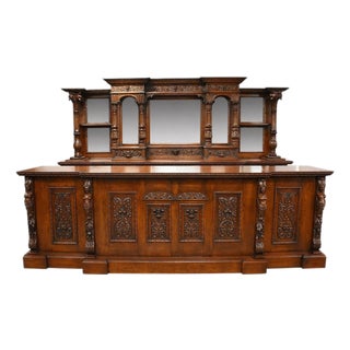Victorian Hand-Carved Oak Front and Back Pub Bar, 1980 For Sale