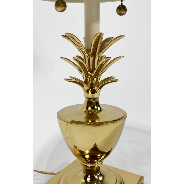 Brass Vintage Bombay Brass Pineapple Table Lamp W/ Tole Shade For Sale - Image 8 of 11